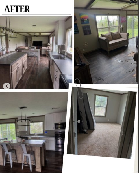 After: clean, cleared kitchen and living room